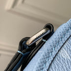 PULSE MESSENGER 22.5 IN BLUE MONOGRAM COATED CANVAS AND CALFSKIN