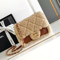 MINI FLAP BAG 18 IN BEIGE WOOL AND GINGER ORANGE CALFSKIN GOLD HARDWARE