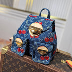 LV 25S VENICE BACKPACK 26 IN BLUE DENIM MONOGRAM CHERRY GOLD HARDWARE