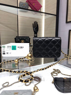 MINI FLAP BAG 12 IN BLACK QUILTED LAMBSKIN GOLD HARDWARE