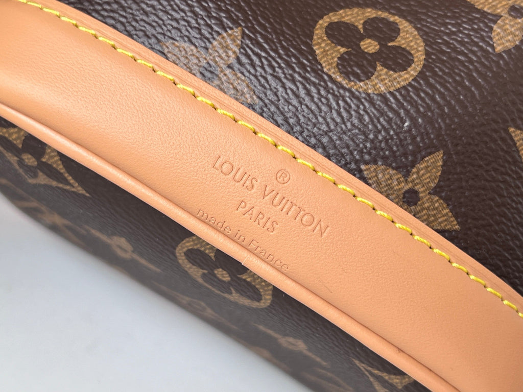 LV 25S NANO NOÉ 16 IN DARK BROWN MONOGRAM COATED CANVAS LEATHER TRIM