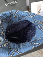 CC MEDIUM 37 CROSSBODY BAG IN BLUE DENIM WITH CHAIN