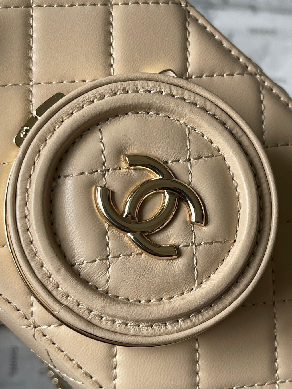 CC 16 CAMERA BAG IN DARK BEIGE CALFSKIN AND GOLD PLATED METAL