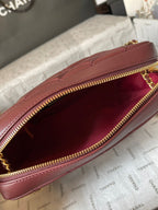 CAMERA BAG 24 IN BUCCANEER RED QUILTED LAMBSKIN DOUBLE C GOLD COIN
