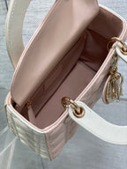 MEDIUM LADY BAG 20 IN BABY PINK QUILTED MACROCANNAGE CALFSKIN WHITE STRAP