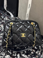 BOWLING BAG 33 IN BLACK SOFT LAMBSKIN GOLD HARDWARE