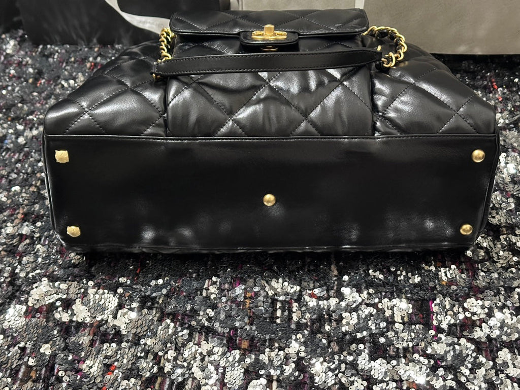 BOWLING BAG 44 IN BLACK SOFT LAMBSKIN GOLD HARDWARE