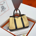 GARDEN PARTY 30CM IN DARK BEIGE TOILETS COTTON CANVAS AND BLACK CALFSKIN