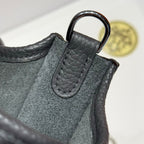 HERMES 25S MINI EVELYNE 18 IN CHARCOAL GRAY PATTERNED STRAP CALFSKIN SILVER HARDWARE