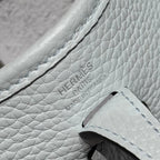 HERMES 25S MINI EVELYNE 18 IN MIST BLUE PATTERNED STRAP CALFSKIN SILVER HARDWARE