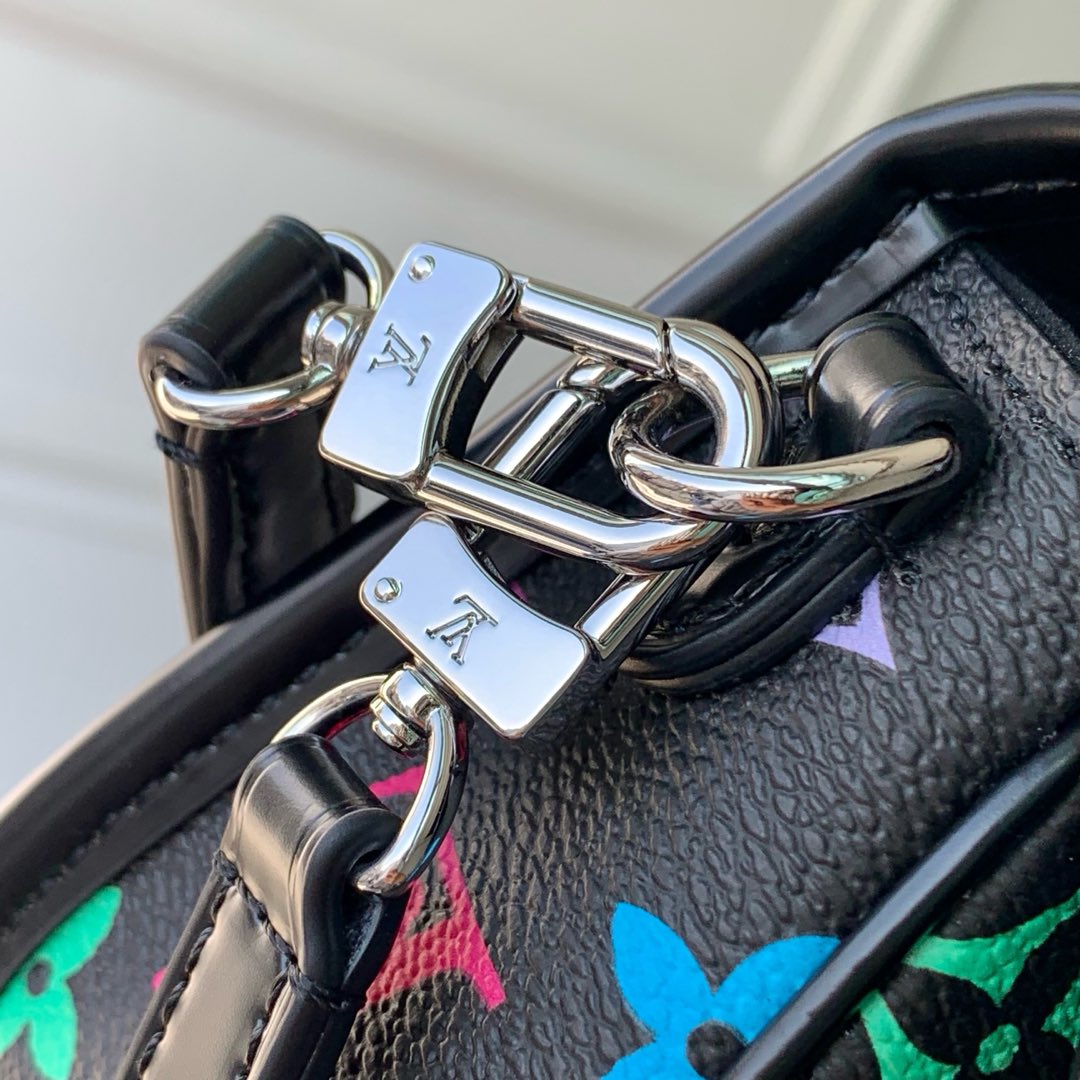 DIANE NANO BAG 19 IN MULTICOLOR MONOGRAM CANVAS AND BLACK COWHIDE