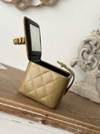 MINI VINTAGE COSMETIC BAG 11 IN CAPE PALLISER SHINY CALFSKIN GOLD HARDWARE