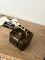 MINI VINTAGE COSMETIC BAG 11 IN MIKADO SHINY CALFSKIN GOLD HARDWARE