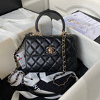 CC SMALL 20 FLAP BAG IN BLACK CALFSKIN WITH CHAIN