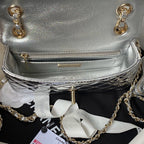 CC MINI 19 FLAP BAG IN SILVER METALLIC CALFSKIN WITH STRAP