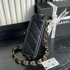 SMALL FLAP BAG 21 IN BLACK CALFSKIN GOLD DOUBLE C THICK CHAIN