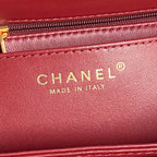 RETRO STYLE FLAP BAG 19 IN STILETTO RED GRAINED CALFSKIN GOLD HARDWARE