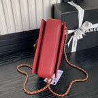 RETRO STYLE FLAP BAG 19 IN STILETTO RED GRAINED CALFSKIN GOLD HARDWARE