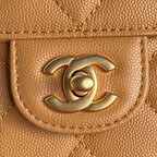RETRO STYLE FLAP BAG 22 IN RAW SIENNA GRAINED CALFSKIN GOLD HARDWARE