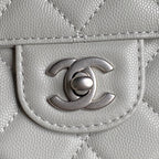 RETRO STYLE FLAP BAG 19 IN RHINO GRAY GRAINED CALFSKIN GOLD HARDWARE