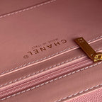 RETRO STYLE FLAP BAG 22 IN LIGHT PINK GRAINED CALFSKIN GOLD HARDWARE