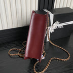 HANDBAG 27 IN GARNET RED DIAMOND PATTERN QUILTED SHINY LAMBSKIN GOLD HARDWARE