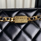 HANDBAG 27 IN BLACK DIAMOND PATTERN QUILTED SHINY LAMBSKIN GOLD HARDWARE