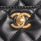 MAXI SHOULDER BAG CHAIN STRAP 28 IN BLACK CALFSKIN GOLD-TONE METALLIC