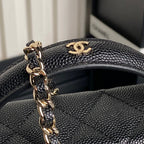 COSMETIC BAG 19 IN BLACK GRAINED CALFSKIN GOLD HARDWARE