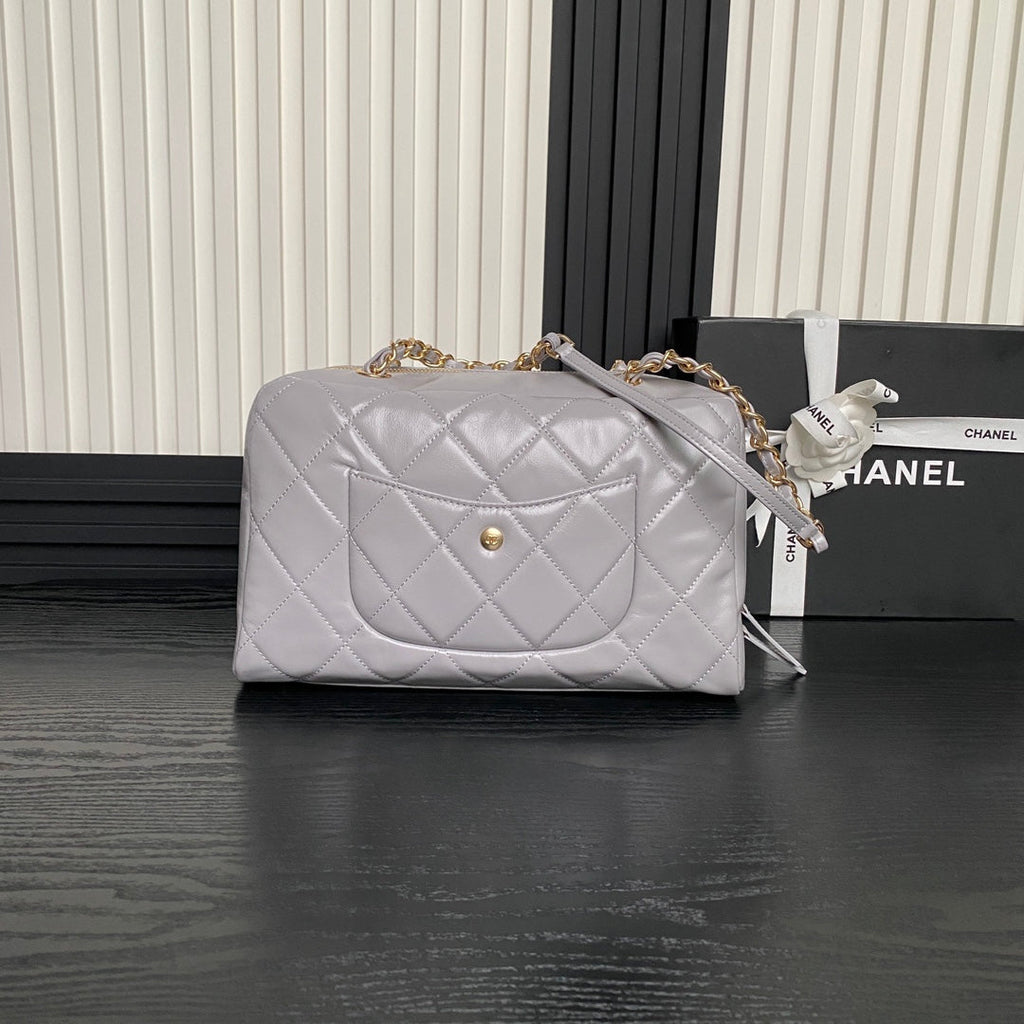 BOWLING BAG 29 IN GREY CALFSKIN GOLD HARDWARE
