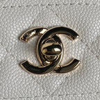 25C FLAP BAG 18 IN WHITE SHINY GRAINED CALFSKIN GOLD HARDWARE