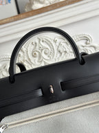 ZIP CABINE 31 BAG IN WHITE CANVAS AND BLACK CALFSKIN