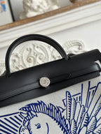 ZIP CABINE 31 BAG IN WHITE CANVAS AND BLACK CALFSKIN