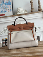 HERBAG ZIP 31 LAQUERED BAG IN OFF-WHITE MIX RED H PLUME CANVAS