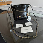 CC MINI HOBO HANDBAG 20 IN BLACK CALFSKIN GOLD-TONE HARDWARE