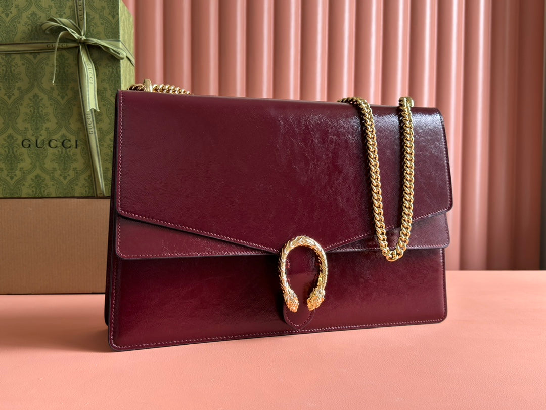 DIONYSUS LAGRE SHOULDER BAG 42 IN ROSSO ANCORA RED GG GLOSSY LAMBSKIN