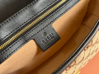 MARMONT MEDIUM SHOULDER BAG 26 IN BEIGE AND BROWN GG CANVAS BLACK CALFSKIN GOLD HARDWARE