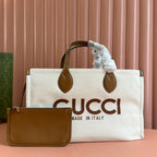 TOTE BAG PRINTED LOGO 41.5 IN BROWN CALFSKIN OFF WHITE CANVAS