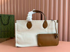 TOTE BAG PRINTED LOGO 41.5 IN BROWN CALFSKIN OFF WHITE CANVAS