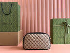 MARMONT MEDIUM SHOULDER BAG 24 IN BEIGE AND BROWN GG CANVAS BLACK CALFSKIN