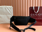 LARGE BELT BAG 32 IN BLACK CANVAS GREEN AND RED WEB DETAIL