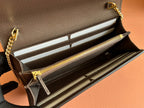 OPHIDIA WALLET ON GOLD CHAIN 19 IN BEIGE AND DARK BROWN CANVAS AND BROWN CALFSKIN