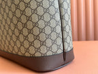 OPHIDIA MEDIUM TOTE BAG 38.5 BEIGE CANVAS AND BROWN CALFSKIN