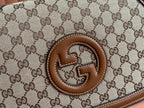 BLONDIE LARGE TOP HANDLE BAG 32 IN BEIGE AND DARK BROWN CANVAS BROWN CALFSKIN