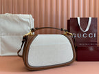 BLONDIE LARGE TOP HANDLE BAG 32 IN NATURAL COTTON LINEN CANVAS BROWN CALFSKIN