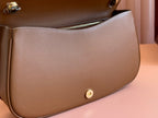 BLONDIE LARGE TOP HANDLE BAG 32 IN NATURAL COTTON LINEN CANVAS BROWN CALFSKIN