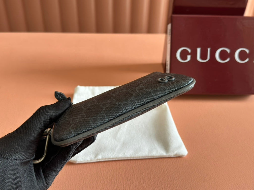 BI-COLOUR ZIP KEY CASE 12 IN DARK GREY CALFSKIN