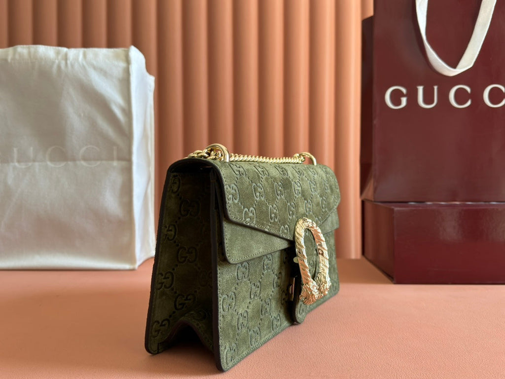 DIONYSUS MEDIUM SHOULDER BAG 27.5 IN DARK GREEN GG SUEDE