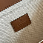GO SMALL SHOULDER BAG 21.5 IN BEIGE CANVAS BROWN CALFSKIN