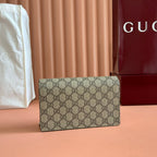 GG MARMONT WALLET ON CHAIN 20 BEIGE AND WHITE IN CALFSKIN